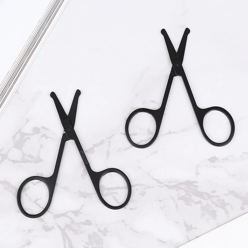 handy1PC Nose Hair Scissor Stainless Steel Eyebrow Nose Hair Cut Facial Makeup Stainless steel black nose hair clipper Toolgoods