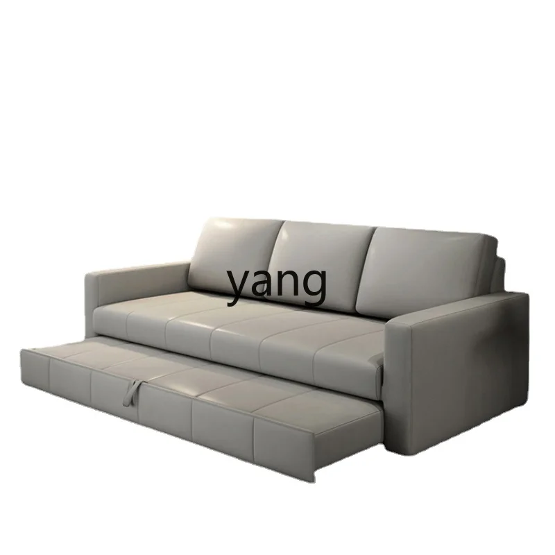 

Yjq Living Room Leather Sofa Bed Dual-Use Foldable Italian Simple Small Apartment Sitting and Lying Leather Art Double