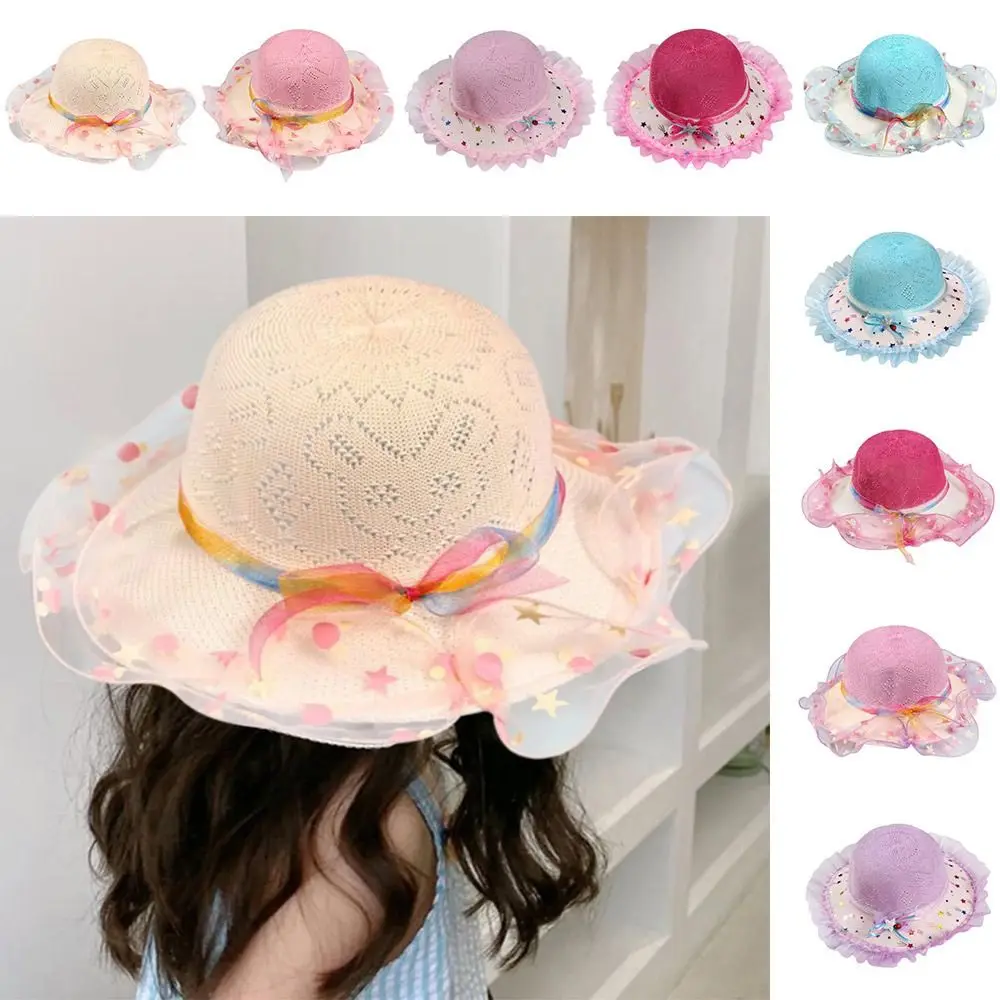 

Sun Protection Fisherman Hat Straw Hat Breathable UV Protect Sunshade Hat Wide Brim Bowknot Panama Sun Hat Kids Boys Girls