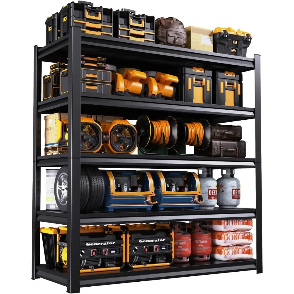 

Heavy Duty 5-Tier Garage Shelving - Adjustable Industrial Metal Storage Rack