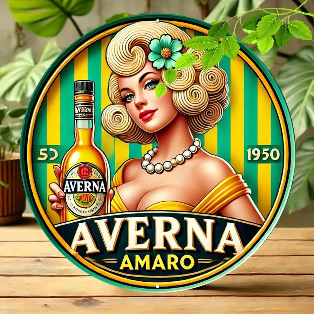 2D Flat Vintage Averna Amaro Wooden Sign 1950s Retro Italian Liquor Metal Tin Wall Art Bar Cafe Home Decor Gift
