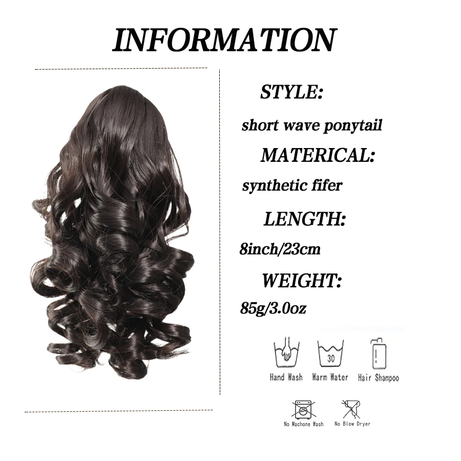 Korte 8Inch Krullend Trekkoord Paardenstaart Extensions Water Wave Synthetische Clip In Hair Extensions Elegant Voor Dagelijks Gebruik Haar Accesso