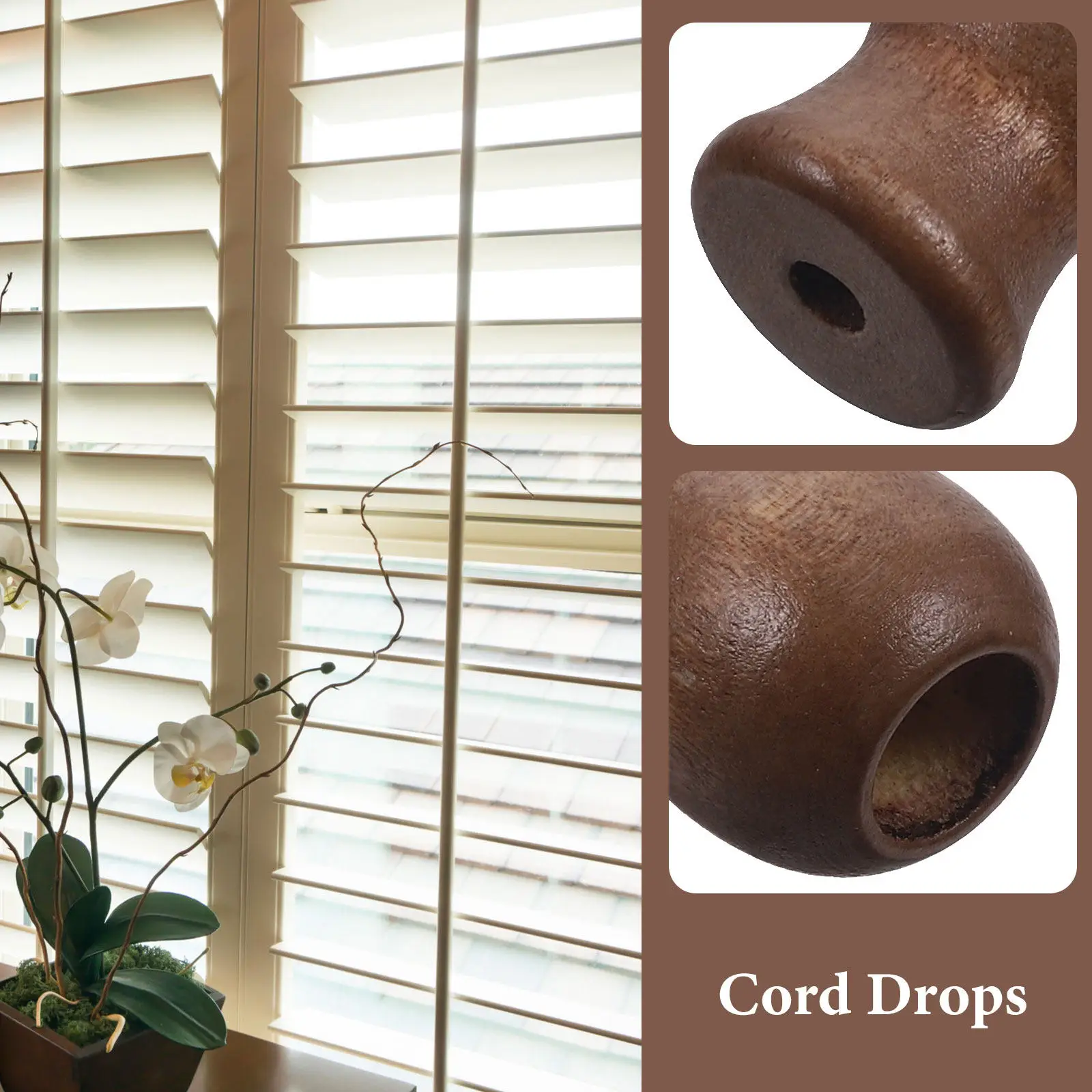 6Pcs Wood Cord Pull Knobs for Blinds Curtains Window Shades Roller Blinds Cord Drops Replacement Blind Accessories Decorative