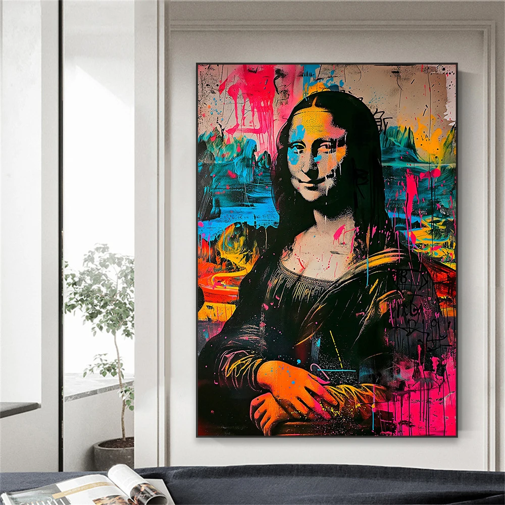 Graffiti Canvas Wall Art Poster Mona Lisa Pop Art Prints Vintage Large Modern Altered Art Famous Canvas Painting Home Room Decor