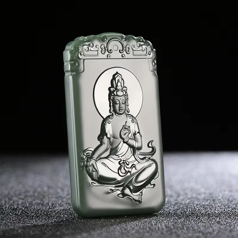 

Mai Chuang/He Tian Cyan Jade Avalokitesvara Statue Necklace Pendant Fashion Elegant Personality Jewelry Men Women Couple Gift