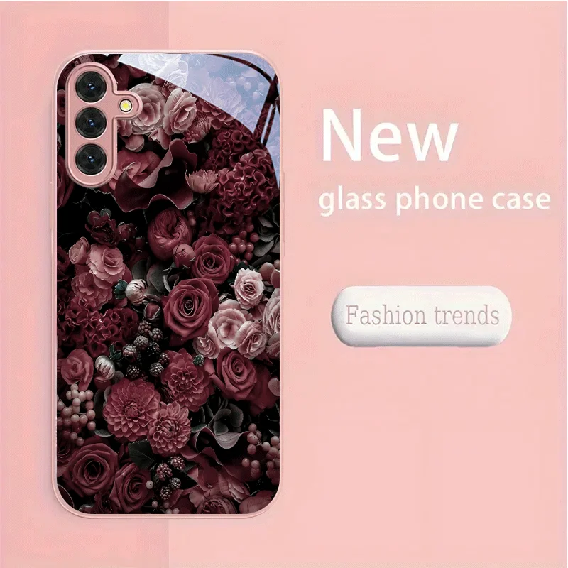 Exquisite Flower-patterned Electroplated Glass Phone case,Suitable for Samsung S26Ultra/S25/S24/S23/S22/S21/S20 and other models
