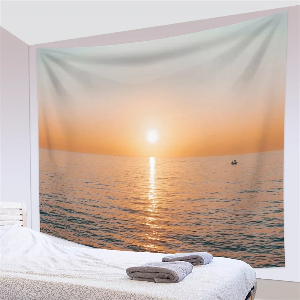 Natural Landscape Tapestry Wall Hanging Sunrise Sunset Ocean Sea Scenery Blanket Bedspread Carpet Mat Home Room Dorm Decor