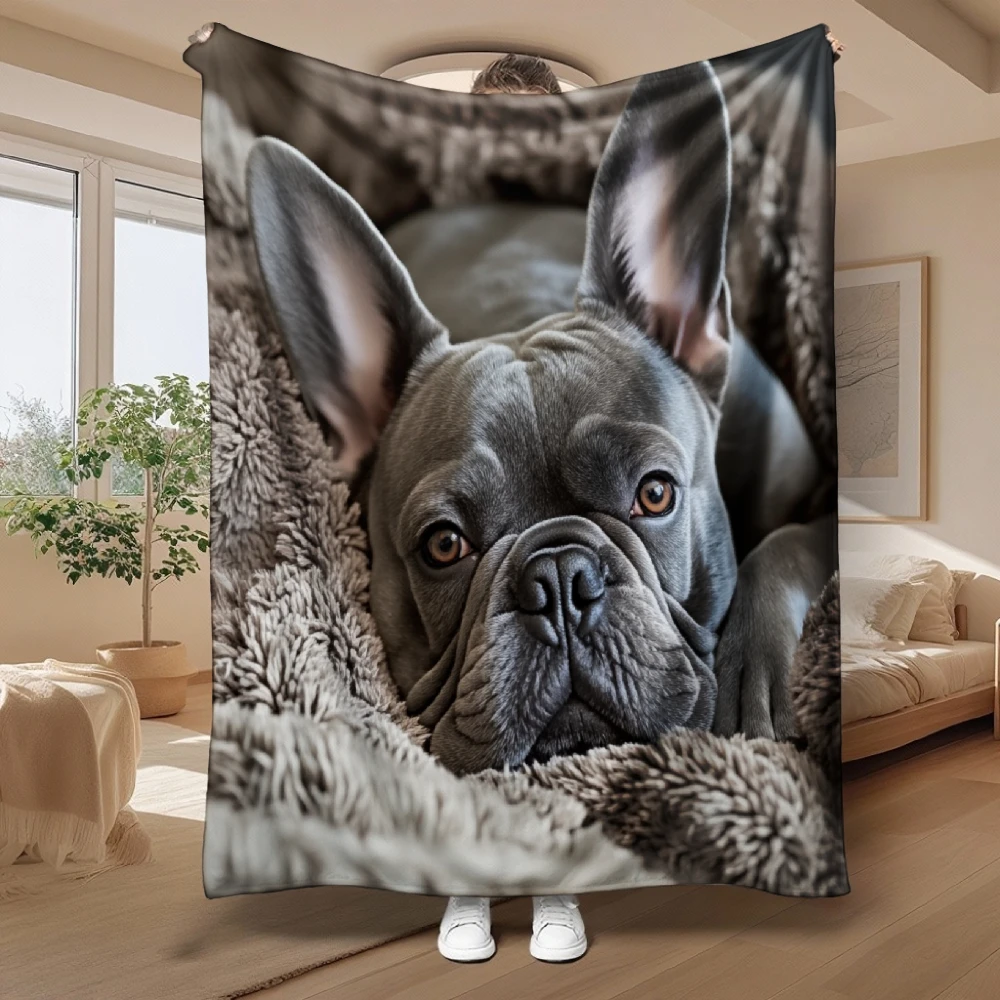 French Bulldog Throw Blanket Cute Boston Terrier Dog Pattern Cozy Bed Blankets Luxury Decor for Sofa Couch Bed Living Room