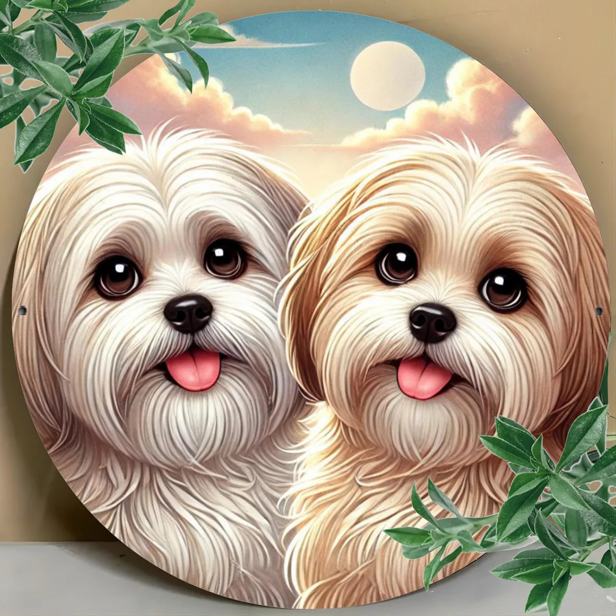 Cute Cartoon Dog & Ballflower 7.8" Metal Wall Art, High-Definition Print, Durable Iron Decor for Home, Garden & Gifts