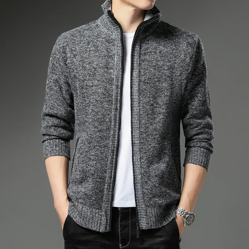 

Men's Knit Sweater Cardigan New Jumper Coat Spring Winter Fleece Warm Wool Clothes Cold Blouse Korean Zipper Male Knit Jacket
