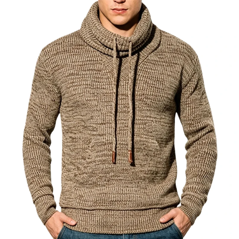 Herrenbekleidung Rollkragenpullover, Strickpullover mit hohem Kragen, lockerer Schnitt, warm, langärmelig, Strickware, Winter, Freizeitpullover, Oberteil, Streetwear – Detail 1
