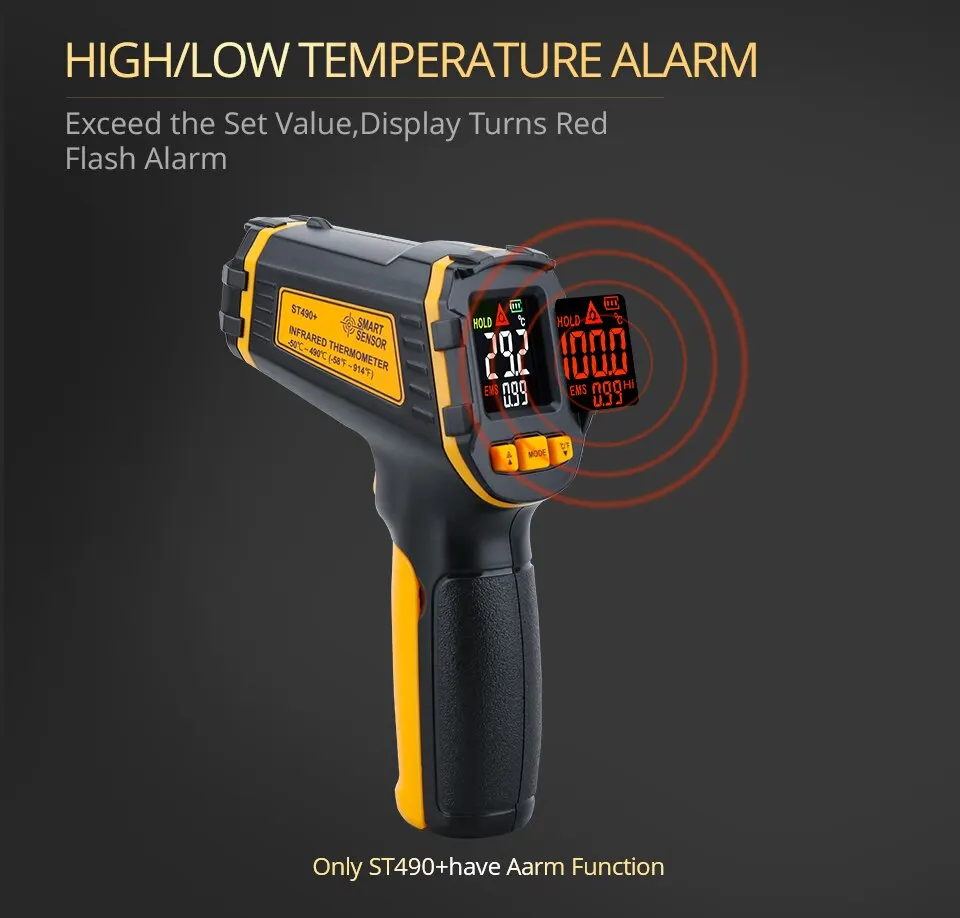 Termometro digitale a infrarossi Misuratore di temperatura laser Pirometro senza contatto Imager Igrometro IR Termometro Allarme luce LCD a colori