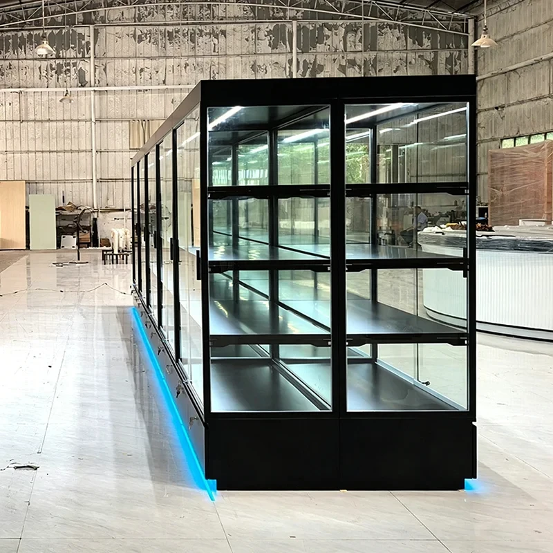 custom.Custom Black Tempered Glass Display Cabinet Commercial Multi-layer Display showcase Jewelry Figurine Boutique Display Cab