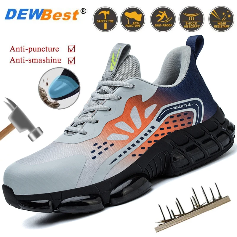 Men's four seasons models comfortable lightweight rubber PU sole anti-smash steel head anti-stabbing steel head safety shoes