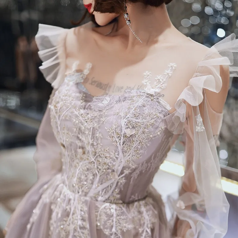 2026 Women's Sequin Banquet Host Embroidery Evening Dress Fashionable and Sexy Dreamy Forest Bridesmaid Engagement Dress