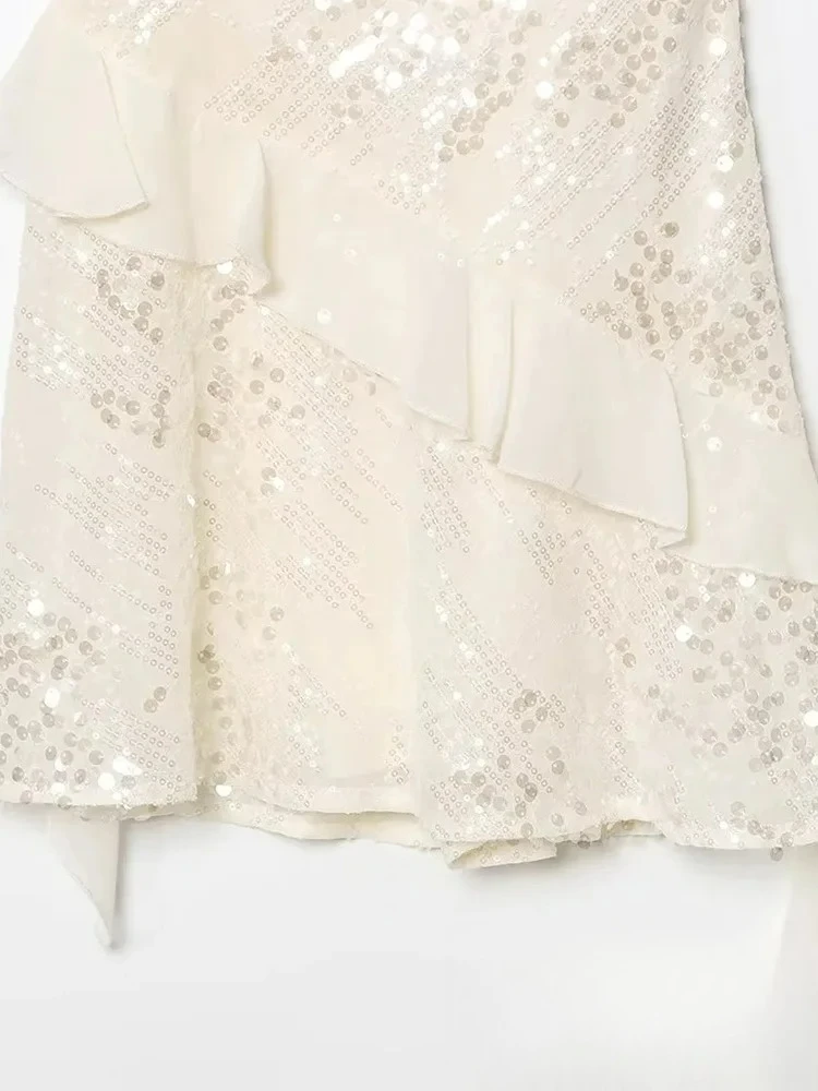 KONDALA Casual Chic Women Dress Solid Cami Backless Sequined Tierred Mini Short Dress New Fashion 2025 Summer Club Slim Dress