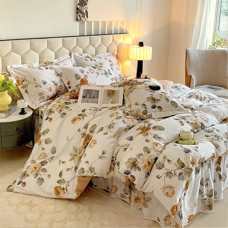 High-quality 100% Cotton Floral Plant Printed Quilt Duvet Cover one Quilt Cover Soft and Skin-friendly Bedding 248x248cm