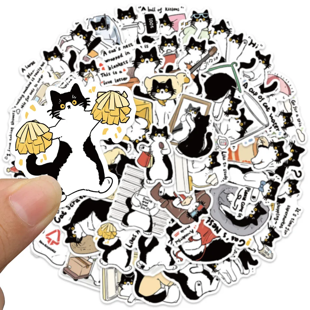 50pcs Funny Cute Cartoon Animal Pet Tuxedo Cat Stickers Water Bottle Stickers Luggage Laptop Guitar Skateboard Vinyl Decals