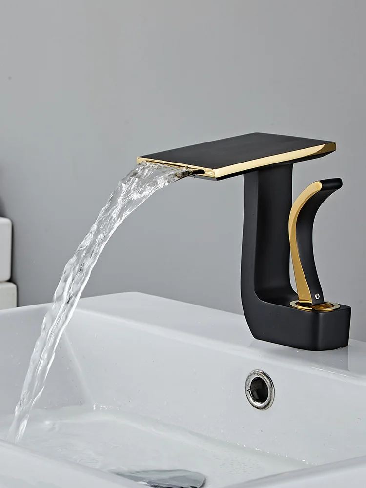 

Creative waterfall wash basin faucet Hot and cold bathroom all copper bathroom cabinet basin wash basin faucet white black gold