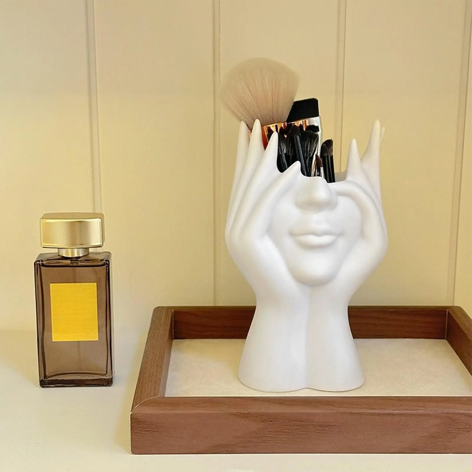 Porte-brosse de maquillage abstrait, décoration de coiffeuse, boîte de rangement, tasse de brosse de maquillage pour le rangement du rouge à lèvres