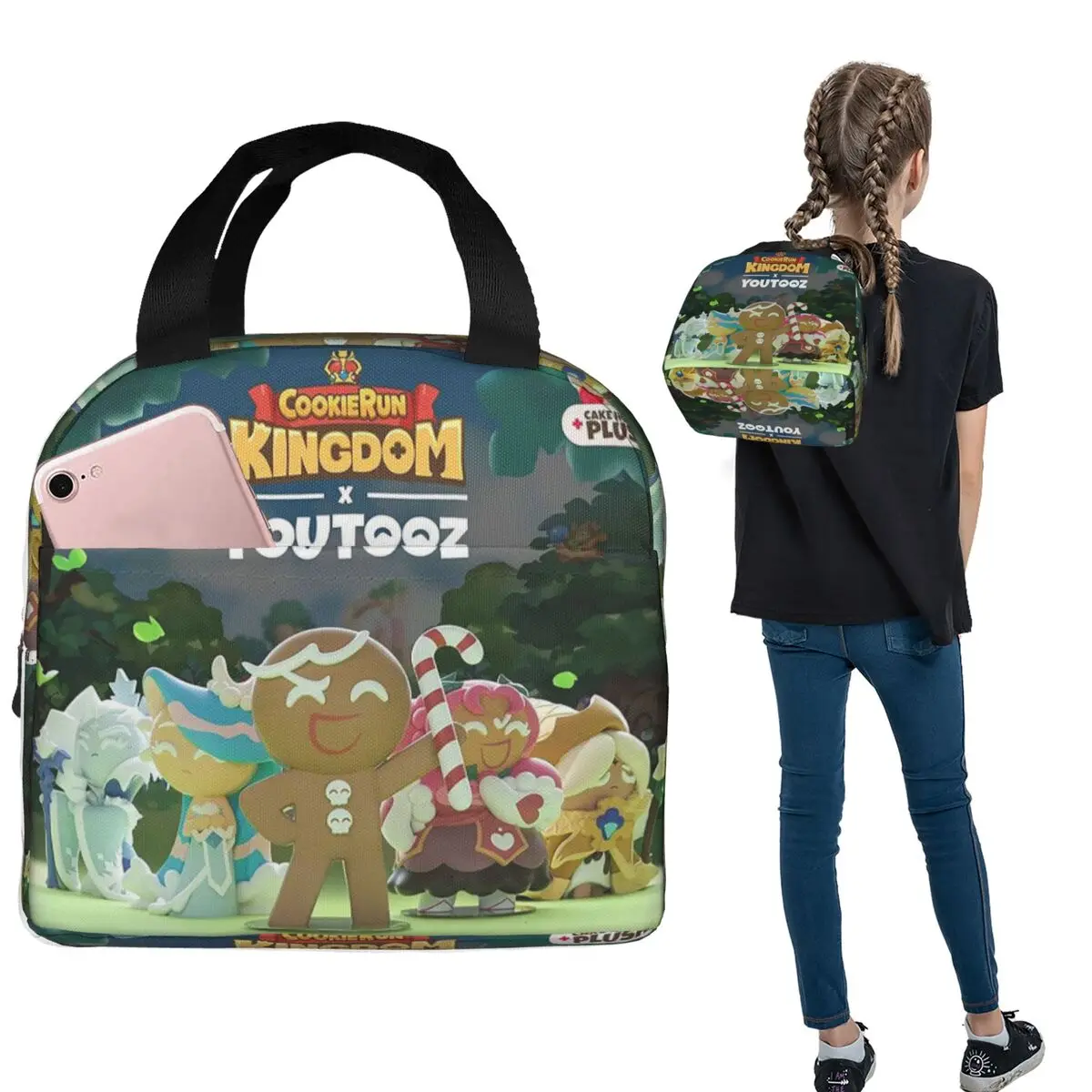 كوكي رن المملكة أكياس الغداء معزول بينتو صندوق المحمولة حقيبة الغداء قابلة لإعادة الاستخدام برودة حقيبة حرارية للمرأة طالب المدرسة #1