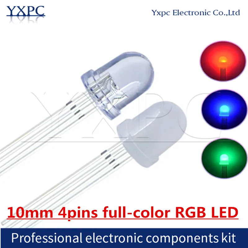 10pcs 10mm Full-Color RGB LED 4pins Common Anode/Cathode Transparent Fog F10 Tri-Color Light Emitting Diode Red Green Blue