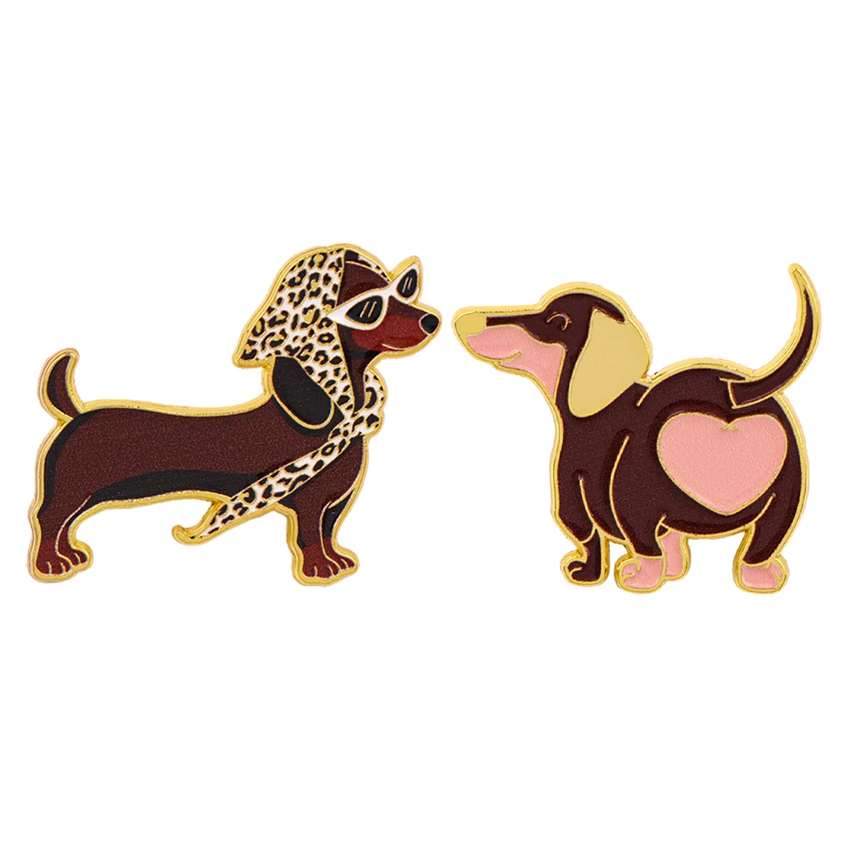 2 broches de esmalte de Dachshund, diseño de perro de dibujos animados, para abrigos, bonitos broches de animales, insignias de solapa de moda, joyería, regalo para amigos