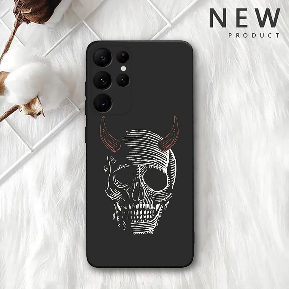 Skull Gothic Creepy Phone Case For Samsung Galaxy A20,A21s,A22,A31,A32,A52,A53,A72,73,A80,A91 Soft Black Cover