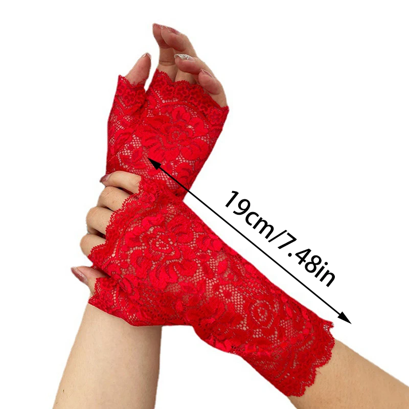 Guantes sin dedos florales de encaje Sexy para mujer, protección solar para damas, medio dedo, guantes de rejilla para novia, mitones de baile de boda