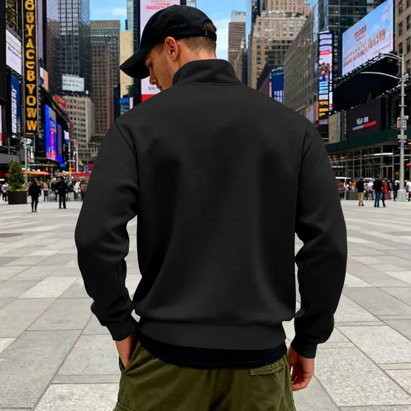 Grenzübergreifender Herbst- und Winter-Samt-Pullover für Herren, locker geschnitten, im Retro-Stil, lässig, mit Stehkragen, halbem Reißverschluss und Taschen für Pendler. – Detail 18