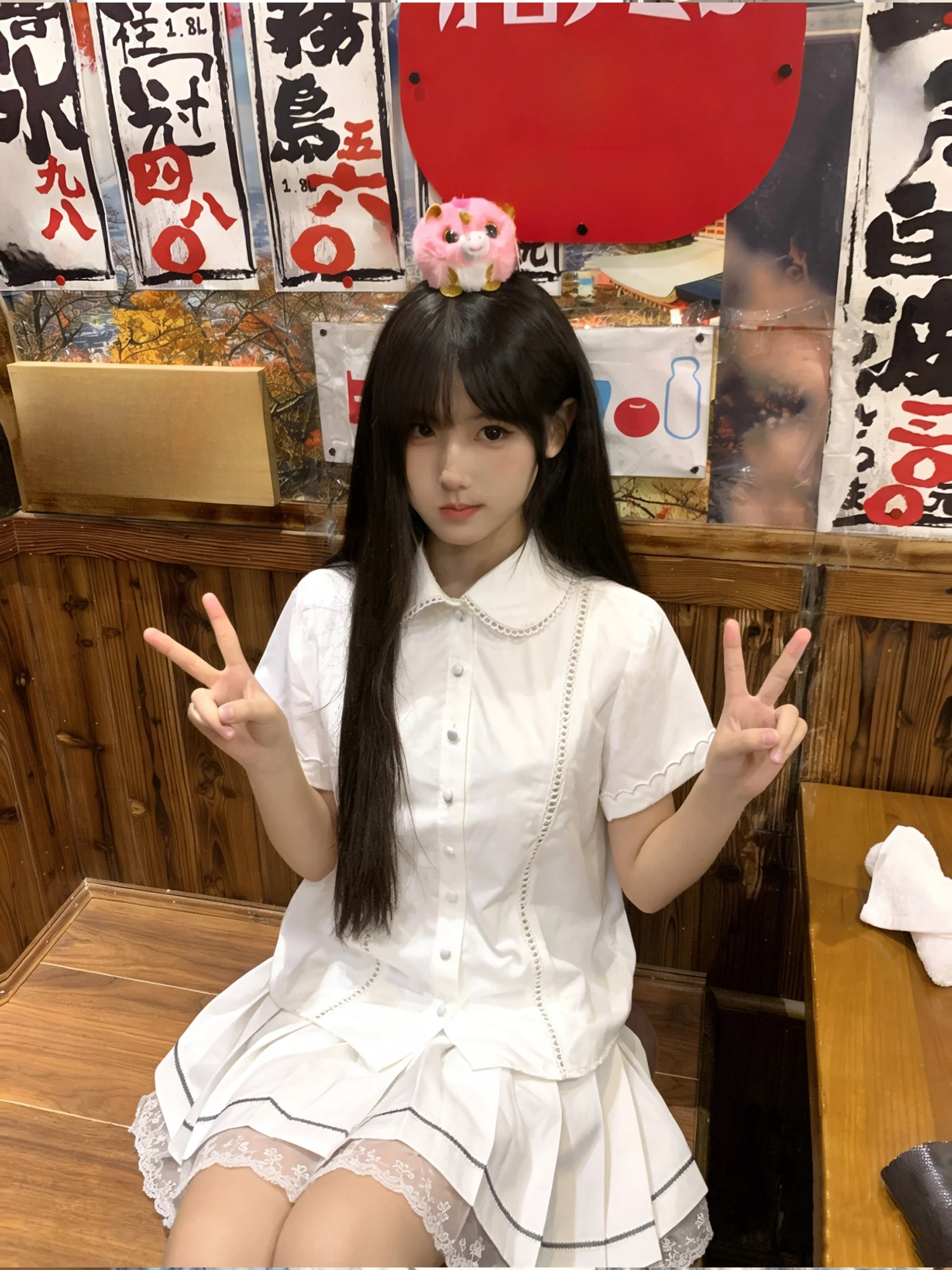 

JK Doll Collar Lace Splice Short Sleeve Women's Shirt College Style Versatile Top Breathable Skin-Friendly Summer Fashion