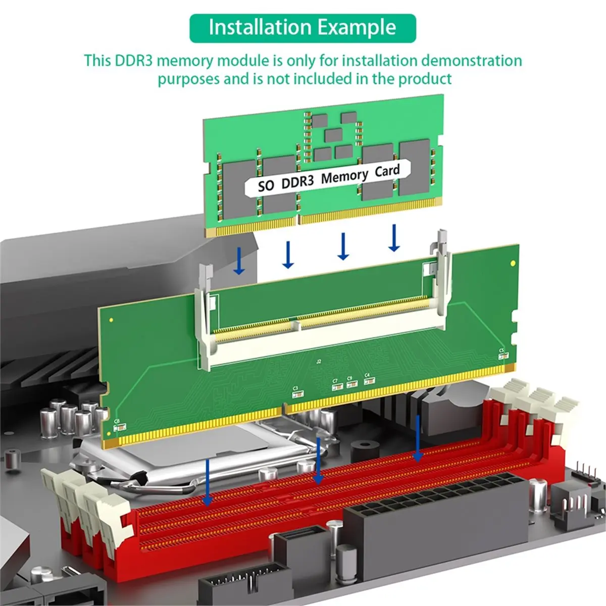 DDR3 Laptop SO-DIMM to Desktop DIMM Memory Adapter Card, Support DDR3 SO-DIMM Memory Module