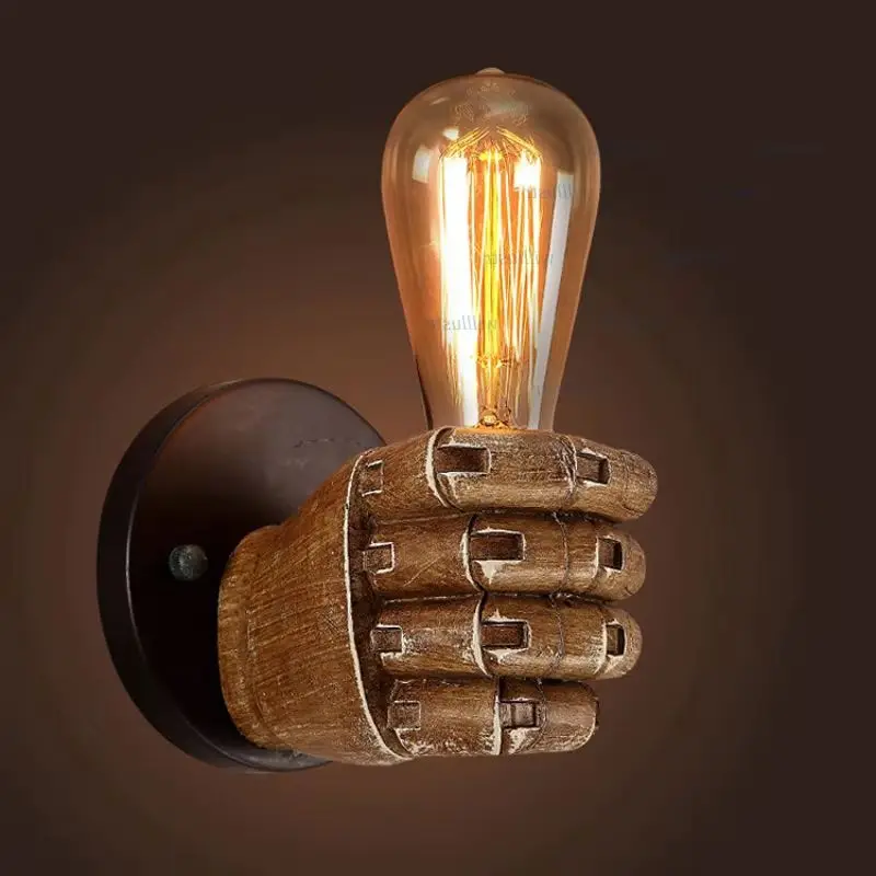 

Vintage Fist Wall Lamp Antique Style Resin Hand Sconce Sushi Shop Bar Cafe Bakery Hotel Restraurant Bedroom Loft Indusrial Light