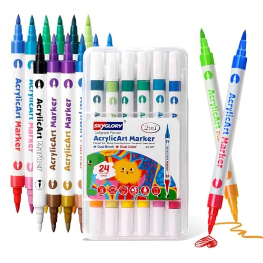 

Acrylic Paint Markers, Colors Acrylic Paint Pens, Dual Brush Tip Acrylic Markers Set, Dual Colors Acrylic Paint Pens for Stone,