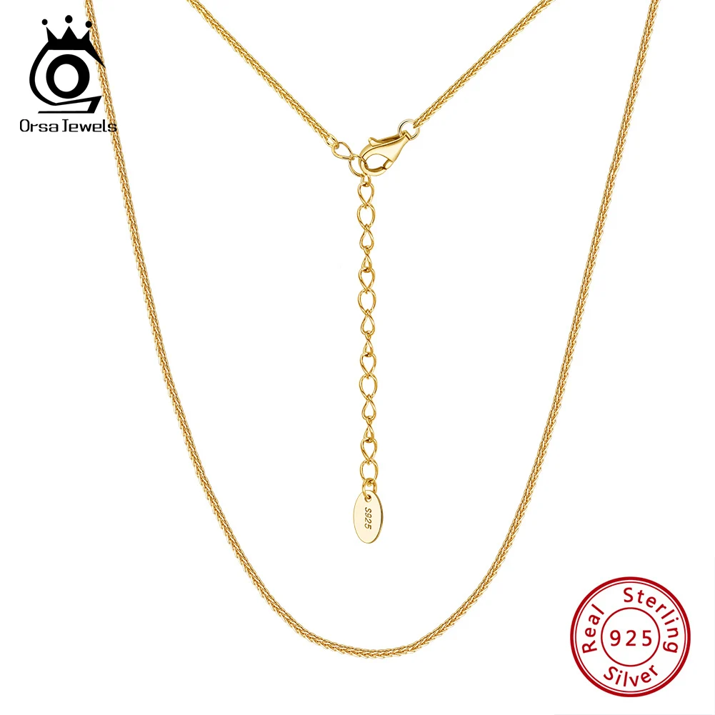 

ORSA JEWELS 100% Pure S925 Silver 2.3MM Chopin Chain Necklace for Men Women Silver Gold Color Chopin Link Neck Collares SC82