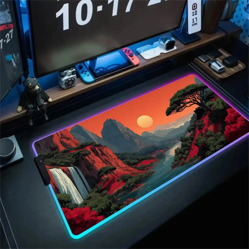 

RGB Mouse pad Digital art landscape LED glow gaming mat rubber anti-slip Desk Mat gamer pc accessories Gaming keypad mousepad