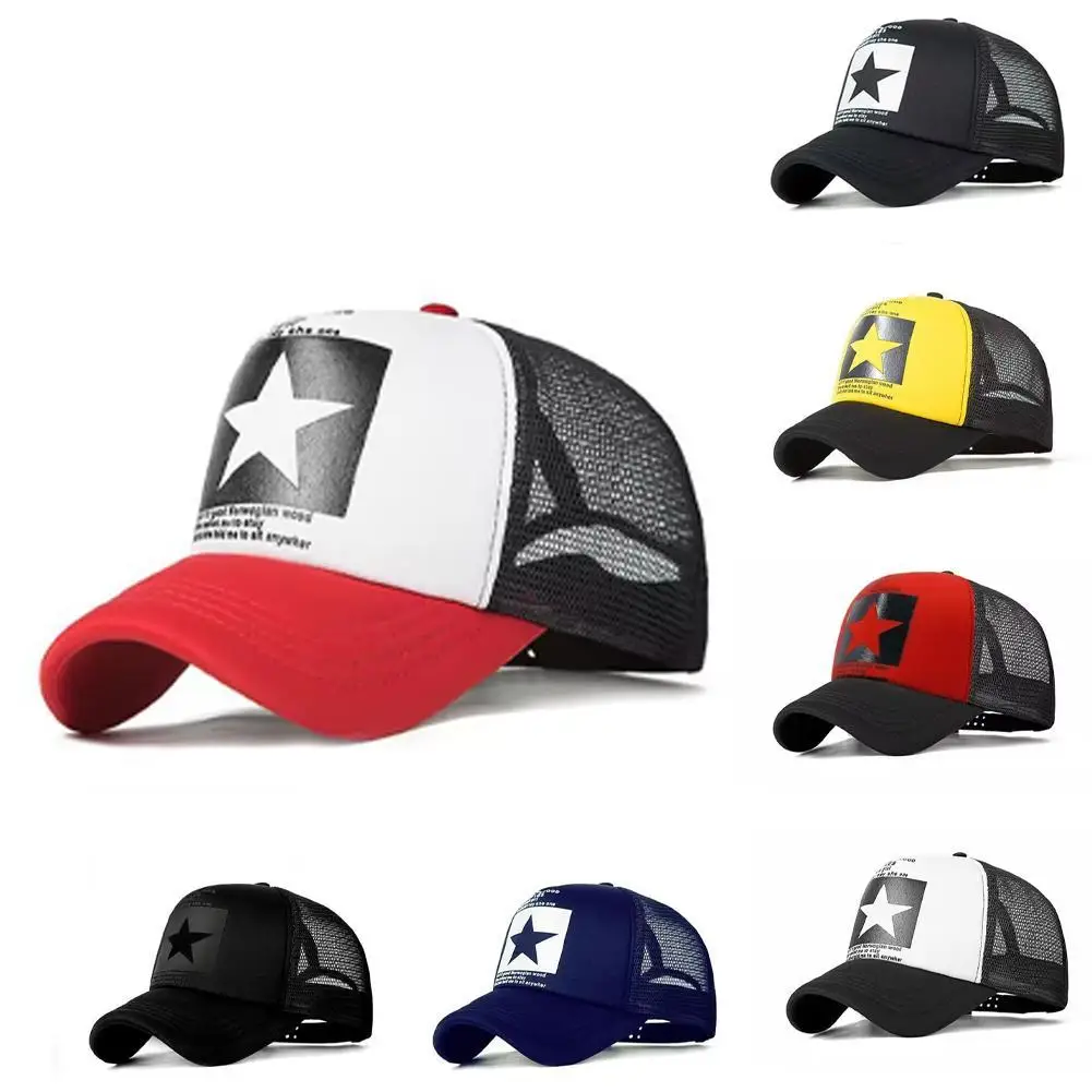 Unisex Summer Mesh Baseball Caps Fashion Star Printed Adjustable Sun Hats Snap Back Trucker Hat Running Caps Outdoor Sports