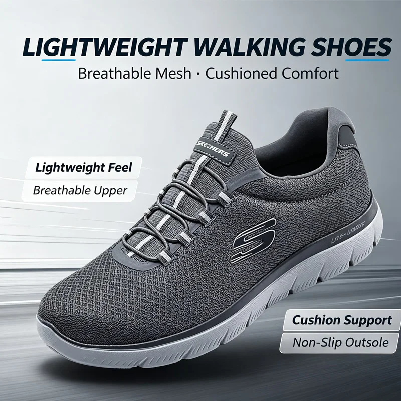 Skechers Unisex Couple Memory Foam Sneakers Charcoal Grey Non Slip Light Weight Outdoor Workout Walking Casual Shoes 52811-CHAR
