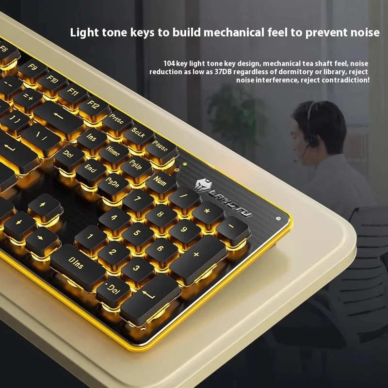 LangTuLT820 Wired Silent Keyboard High Aesthetics Mechanical Feel Backlit Tablet Laptop Typing Female Office STEAM LOL GAME