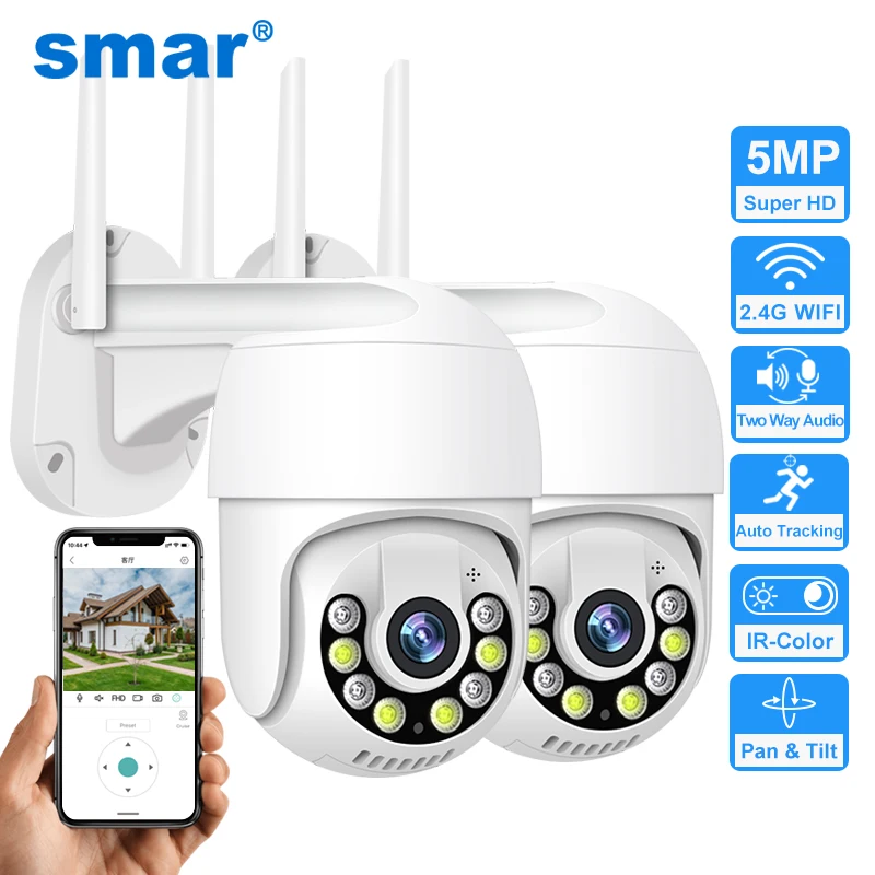 Smar-Caméra de surveillance extérieure PTZ IP WiFi Cloud HD 1080p, dispositif de sécurité sans fil, avec audio bidirectionnel et protocole ONVIF P2P