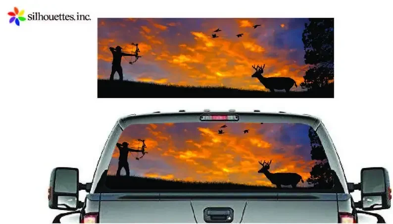 Rear Window Graphic Perforated Decal - Archery Hunting Scene