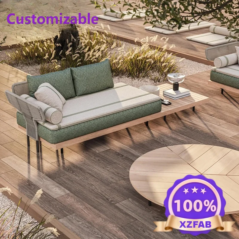 Factory Direct 2026 Outdoor rattan sofa combination Nordic leisure solid wood dining chair round table villa courtyard furniture