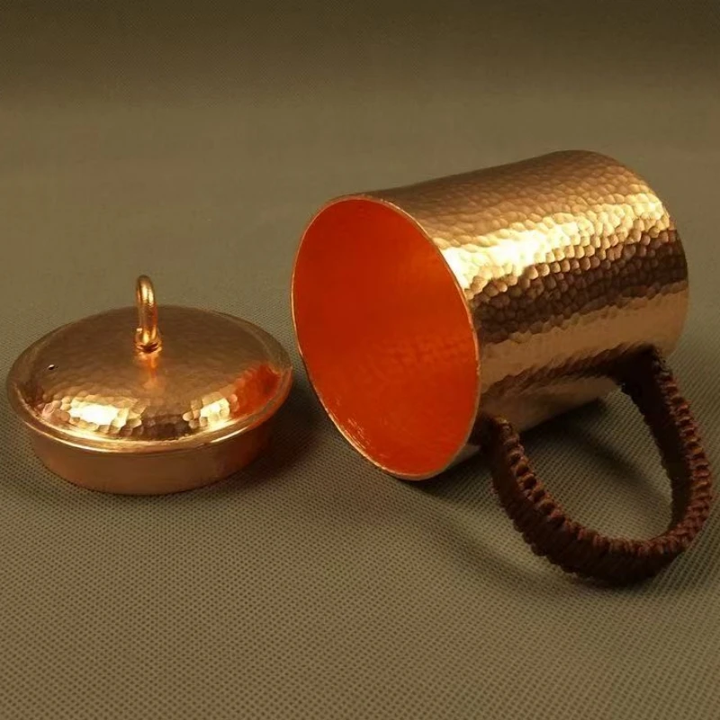 خمر النحاس النقي موسكو البغل القهوة القدح ، مع غطاء محفورة المطرقة الملمس دائم البيرة 500 مللي بهلوان نسج مقبض فنجان شاي #4