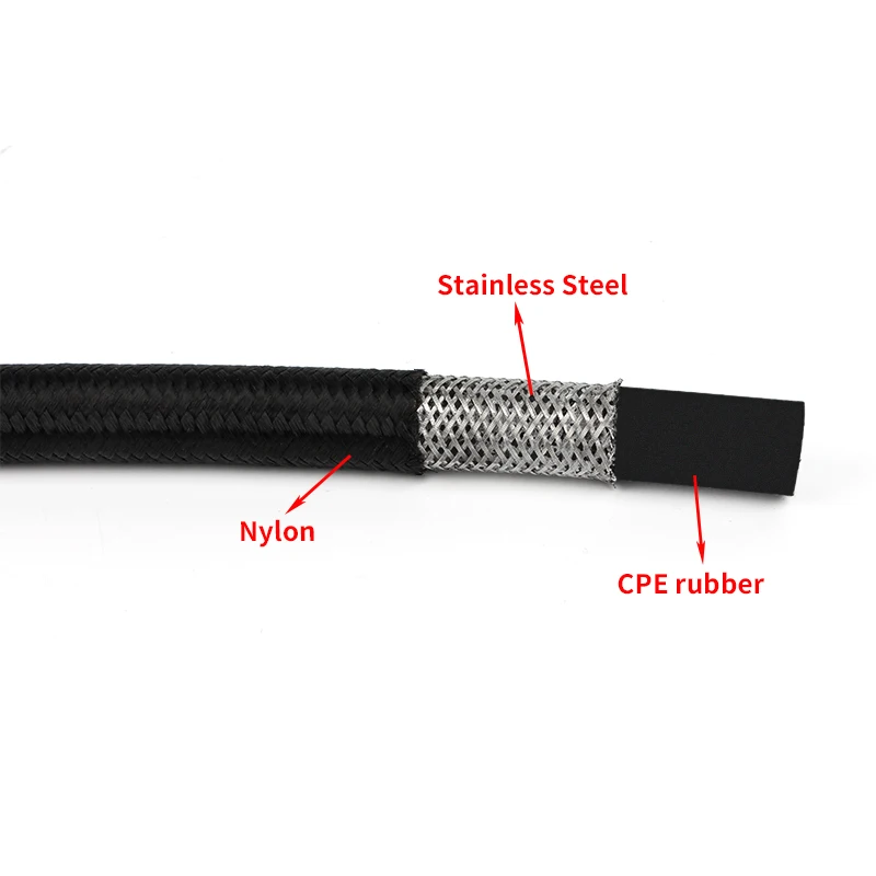 Mangueira de linha de combustível AN8 de 2 metros Mangueira de linha de combustível trançada de nylon com malha de aço inoxidável reforçada preta