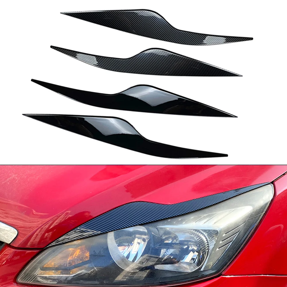 2Pcs Car Eyelids Headlight Eyebrows Decoration Trim For Ford Focus MK2 C307 2008 2019 2010 Glossy Black/Carbon Fiber