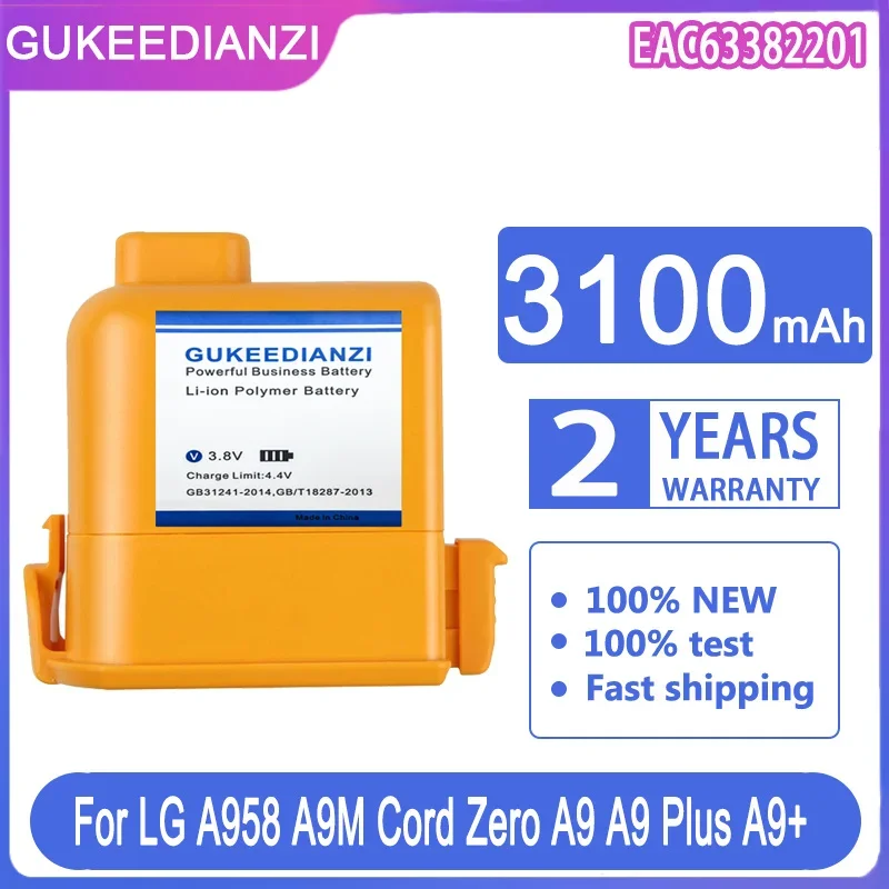 

GUKEEDIANZI Replacement Battery EAC63382201 3100mAh For LG A958 A9M Cord Zero A9 Plus A9+ A9PETNBED2X A9PETNBED A9MULTI Batteria