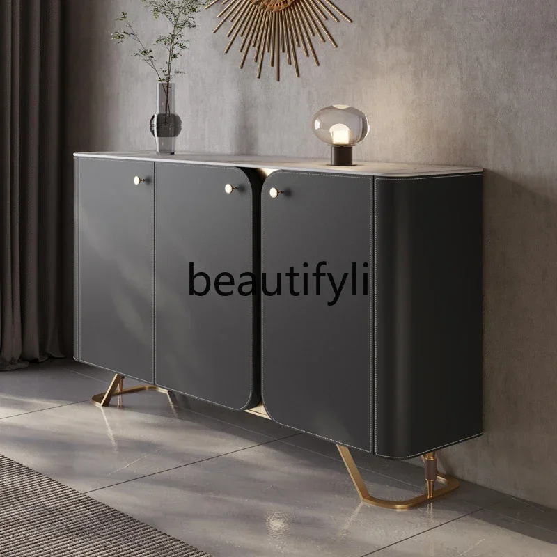 

Light luxury rock slab entrance shoe cabinet integrated small apartment modern simple entry saddle leather dining side cabin