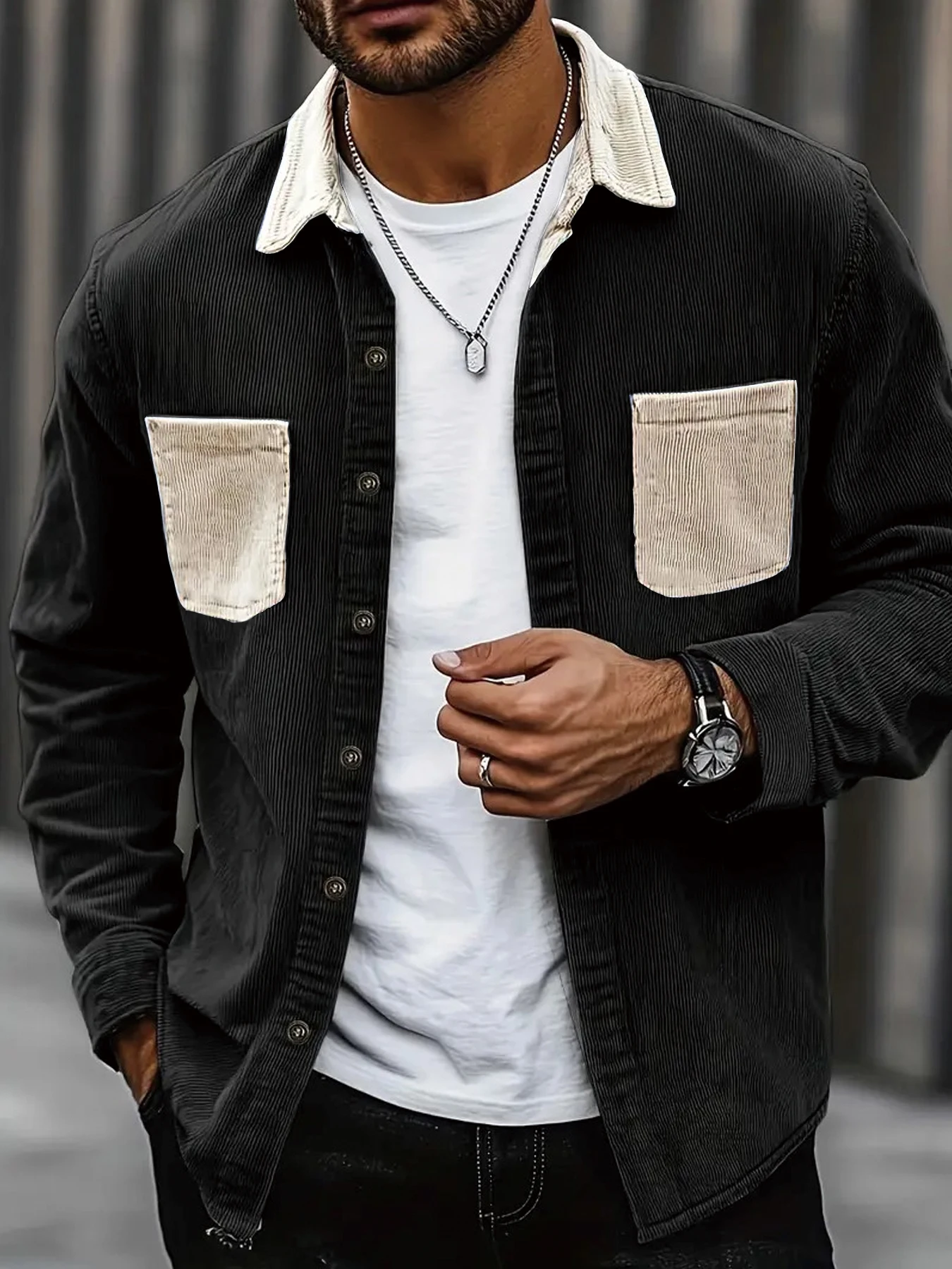 

The 2025 new fashion trend spring and autumn corduroy jacket is comfortable and casual for daily commuting for men