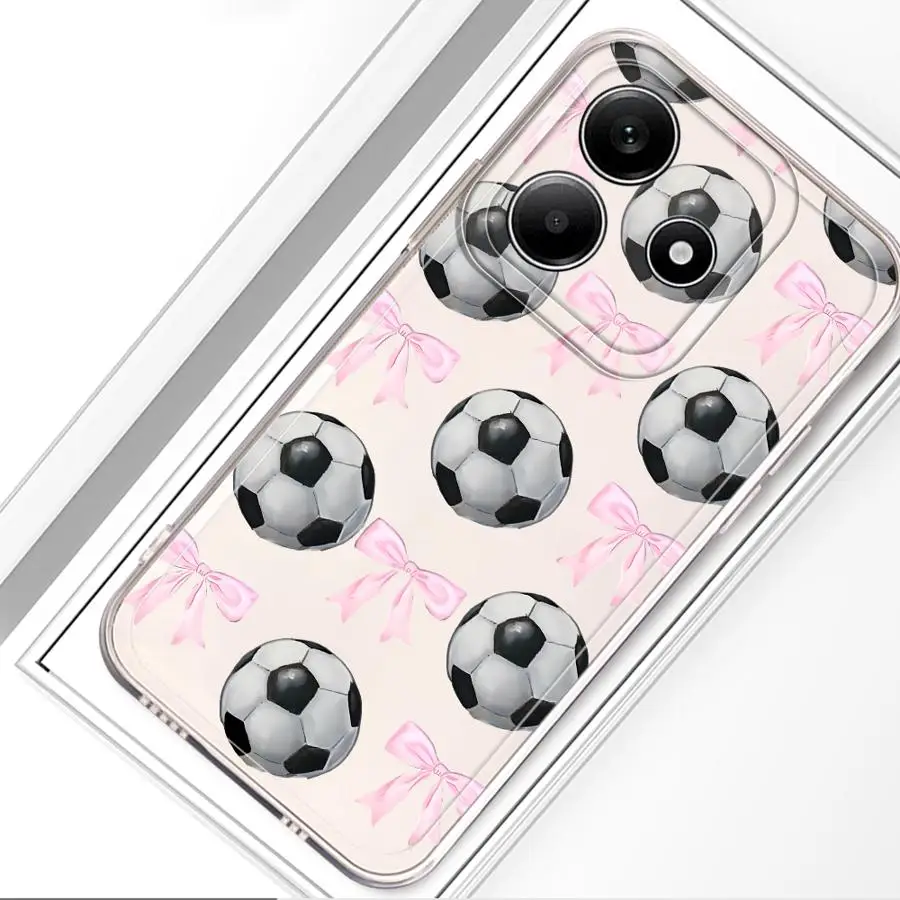 Case for Xiaomi Redmi Note 14 Pro Plus 11S 12 11 9 10 13C 12S Note 13 10S A4 14C Soft Phone Cover Pink Bow Football Pattern view 3
