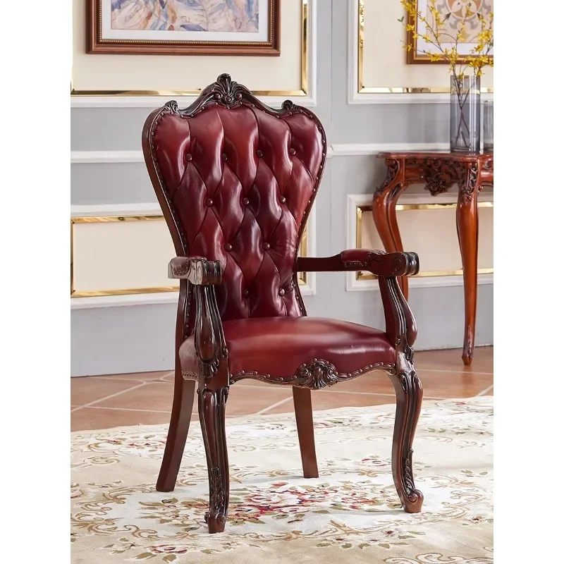 American solid wood armrest chair European leather art soft bag comfortable dining chair sedentary chair study home computer cha